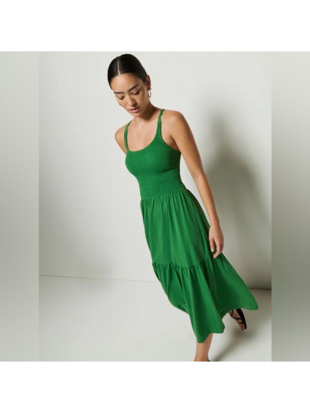 Nation LTD Green Smocked Midi Dress